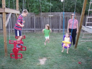 Breaking in the newly repaired play set