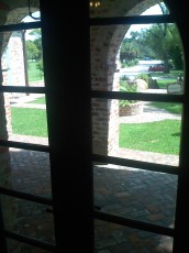 Looking out the library window to the patio