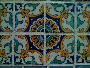 Detail of tile art in courtyard