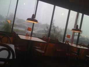 Stuck in the restaurant with no umbrella