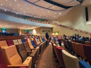 I was surprised today to see Calvary Orlando refurbished with brand new multicolor seats, replacing the pews