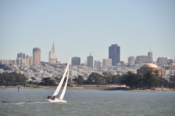 Sailboat in front of downtown