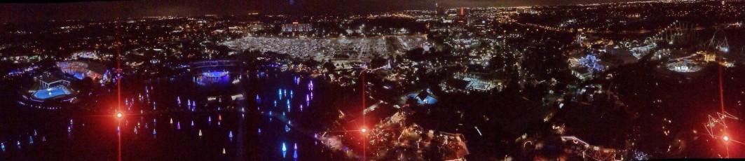SeaWorld night panorama from Sky Tower, including Sea of Trees