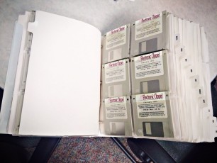 More than a year of early 90s-era Electronic Clipper on 3.5" disks—would fit four times over on a single CD