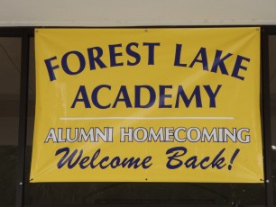 Banner placed at the entrance of the gymnasium