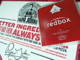 40% off Papa John's: $8.40 | Redbox movie with earned rental credit: $0.00 | Dinner/movie night with my sweetie: priceless