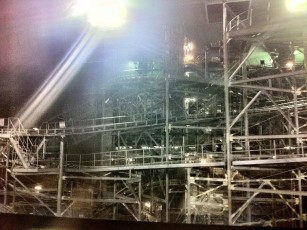 Space Mountain lit up for maintenance, viewed from the People Mover