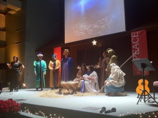 Shepherds and wise men join Joseph and Mary