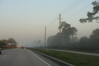 Morning fog and sunrise on the way home