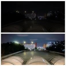 Holy cannoli iPhone 11 Pro night mode is unbelievable—top is standard, nonHDR shot of very dark outdoors, bottom is night mode of same scene!