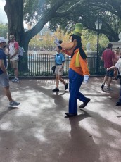 Goofy was preparing to meet guests at the park, but turned around when it began to rain