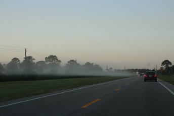 Morning fog and sunrise on the way home