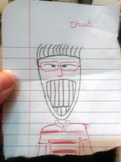 Caleb, a friend of mine saw that I wasn't feeling too great today and drew this portrait of a fictional character named, Chad; it's simple, but made me smile