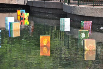 Art boxes floating in the bond between The Land and The Seas